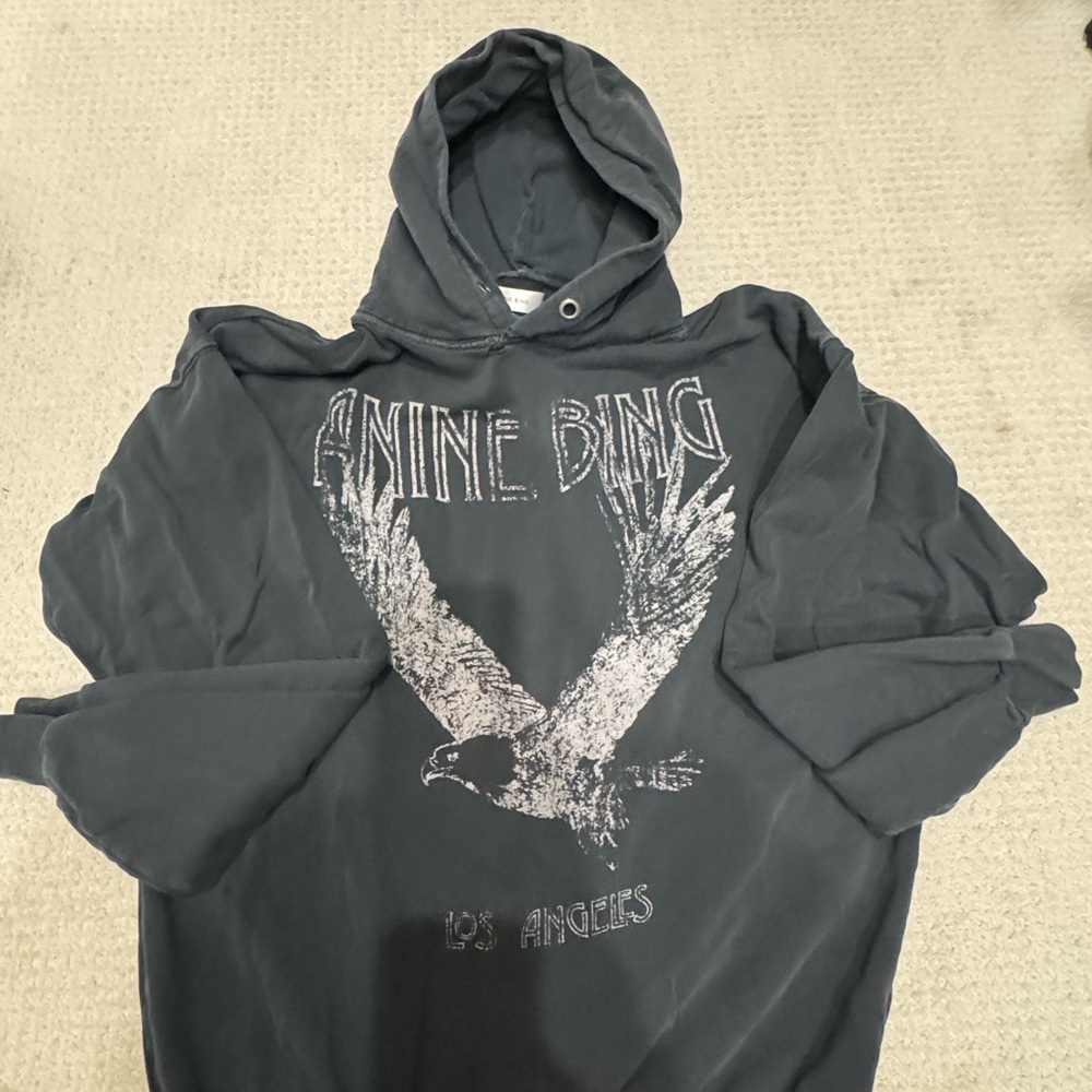 Anine Bing Charcoal Hoodie with Eagle Design